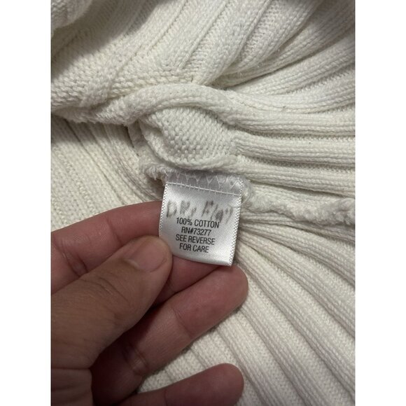 SONOMA Womens White Cable Knit Sweater Henley Retro Classic Fishermen Y2k LARGE - Picture 5 of 10